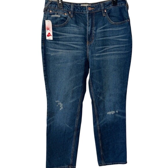 Cleo Wolf Jeans Womens 32x32 Blue Straight Leg High Rise Distressed stretch New - Picture 1 of 12